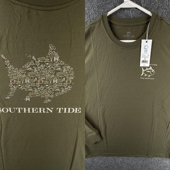 NWT Simply Southern Livin Lodge Skipjack T-shirt Men Small Green Long Sleeve - Picture 1 of 16